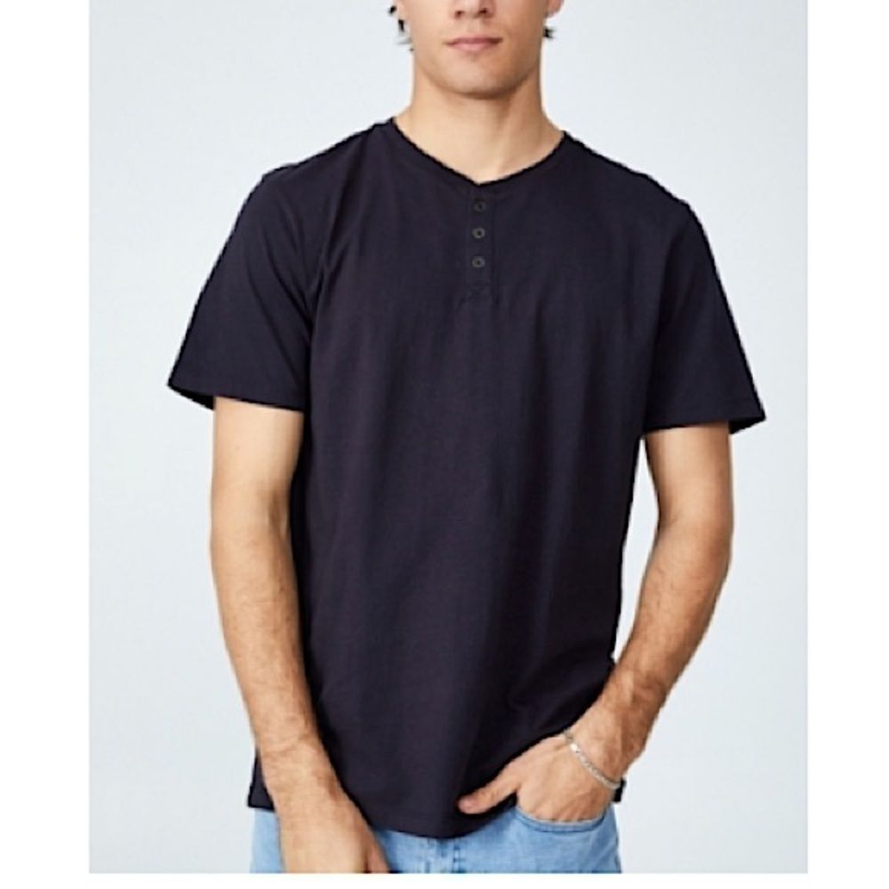 New COTTON ON Men's Organic Henley T-shirt blue navy XL shirt